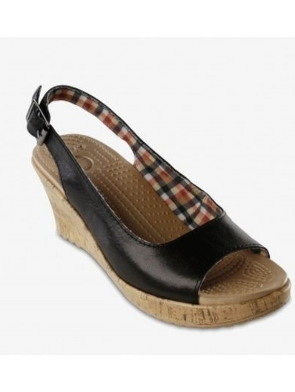 Crocs A-Leigh Leather wedge Heels slingback shoes leather trim size 8